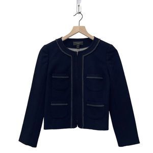 J. Crew Navy Tweed-Look Collarless Blazer